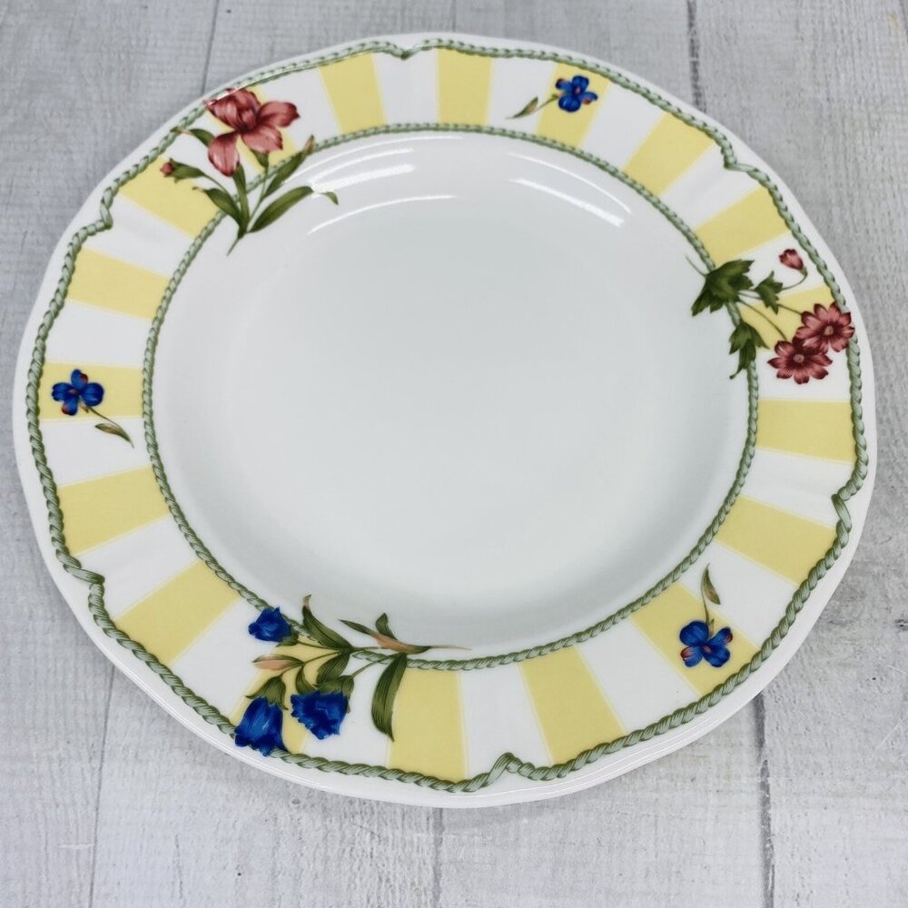 Noritake Homecraft SUMMER ESTATE Yellow Stripe Floral 8.5" Salad Plate Set of 3 - Picture 6 of 15